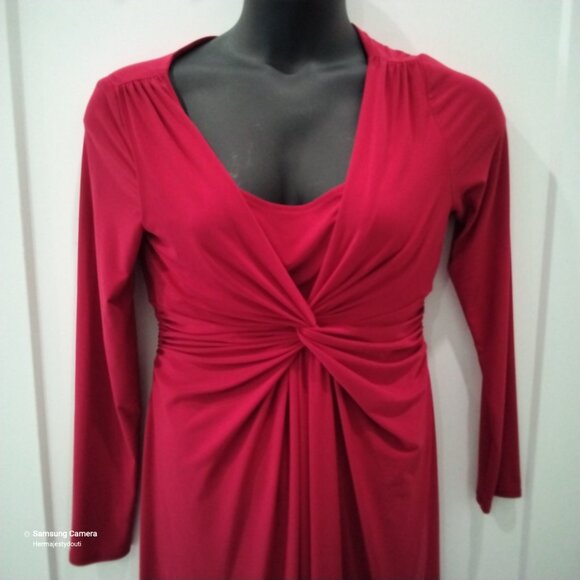 Jones New York Ruby Red Long Sleeve Criss-Cross Surplice Stretch Dress NWT 10 - Picture 2 of 5
